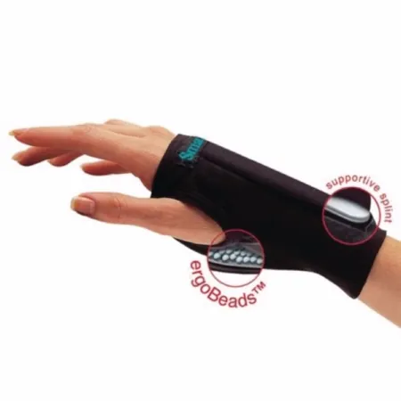 Wrist Brace with Thumb Support Smart Glove™ Standard Cotton / ergoBeads® / Spandex / Plastic Left or Right Hand Black Small