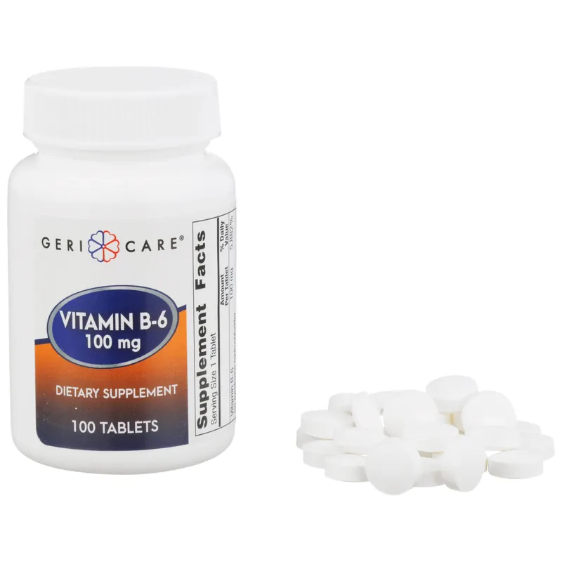 Vitamin Supplement Geri-Care® Vitamin B6 100 mg Strength Tablet 100 per Bottle