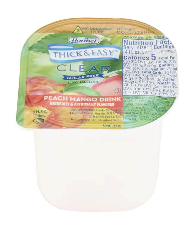 Thickened Beverage Thick & Easy® Sugar Free 4 oz. Portion Cup Peach Mango Flavor Liquid IDDSI Level 3 Moderately Thick/Liquidized