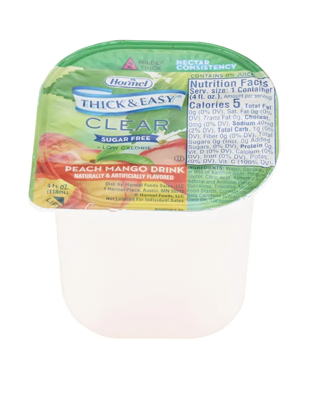 Thickened Beverage Thick & Easy® Sugar Free 4 oz. Portion Cup Peach Mango Flavor Liquid IDDSI Level 2 Mildly Thick