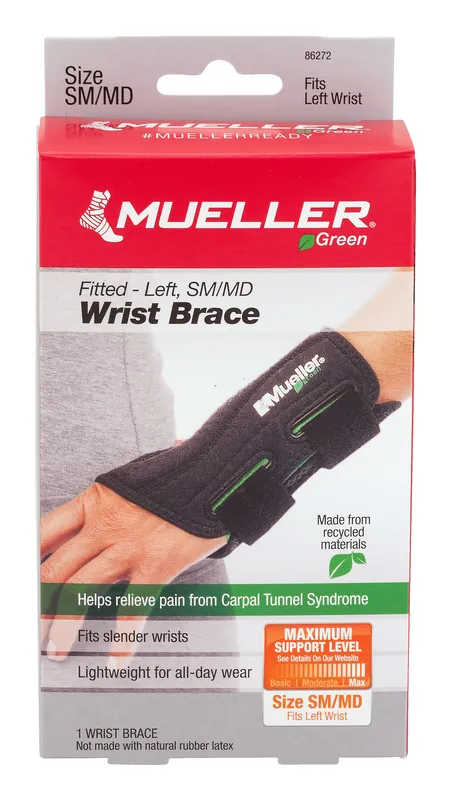 Wrist Brace Mueller® Green Plastic / Spandex Left Hand Black Small / Medium