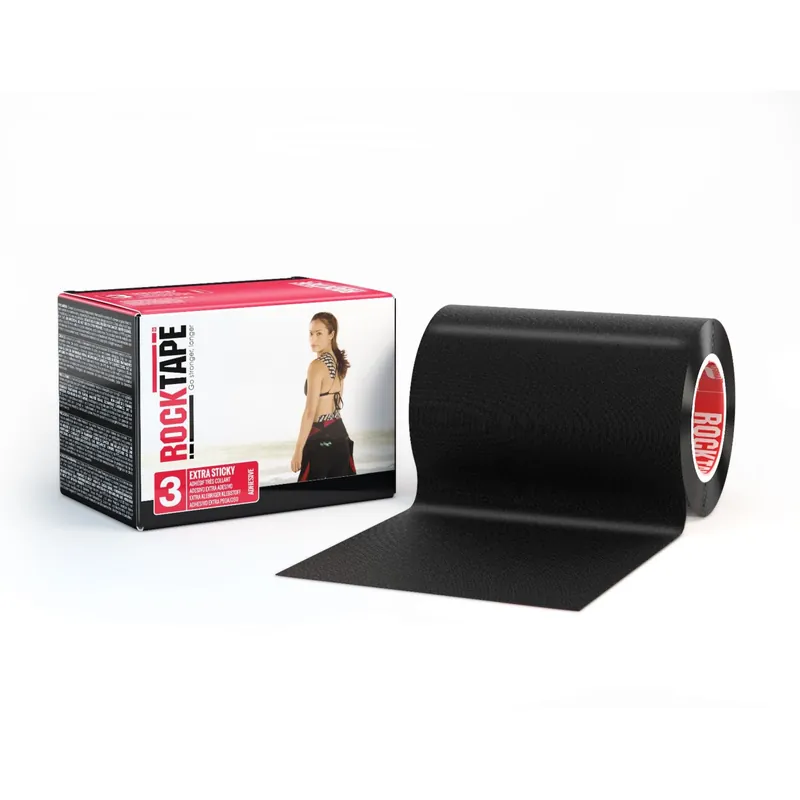 Kinesiology Tape Rock Tape® Extra Sticky Water Resistant Cotton / Nylon 4 Inch X 5 Yard Black NonSterile