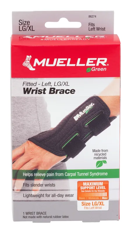 Wrist Brace Mueller® Green Plastic / Spandex Left Hand Black Large / X-Large