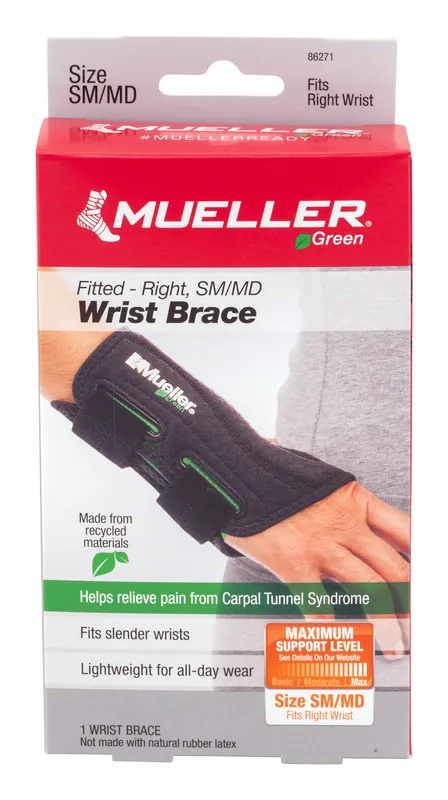 Wrist Brace Mueller® Green Plastic / Spandex Right Hand Black Small / Medium