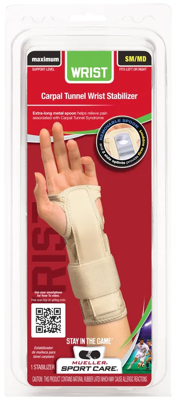 Wrist Brace Mueller® Carpal Tunnel Fabric / Metal Left or Right Hand Beige Small / Medium