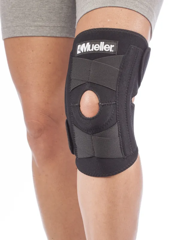Knee Stabilizer Mueller® Self-Adjusting™ Knee Stabilizer One Size Fits Most Hook and Loop Strap Closure 14 to 20 Inch Above the Knee Circumference Left or Right Knee