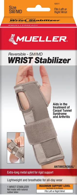 Wrist Splint Mueller® Carpal Tunnel Wrist Stabilizer Nylon / Aluminum / Polyester / PP / PU / Spandex / POM Left or Right Hand Gray Small / Medium