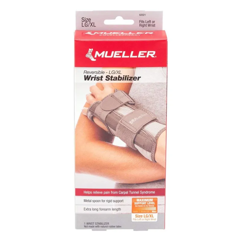 Wrist Splint Mueller® Carpal Tunnel Wrist Stabilizer Nylon / Aluminum / Polyester / PP / PU / Spandex / POM Left or Right Hand Gray Large / X-Large