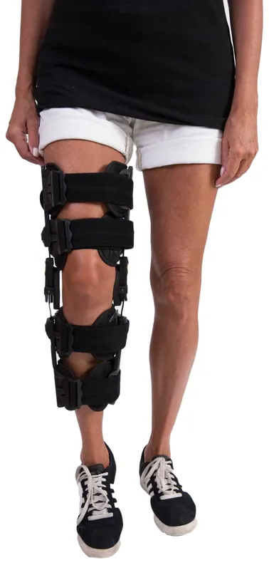 Knee Brace ManaEZ® Rom Elite One Size Fits Most D-Ring / Hook and Loop Strap Closure Left or Right Knee