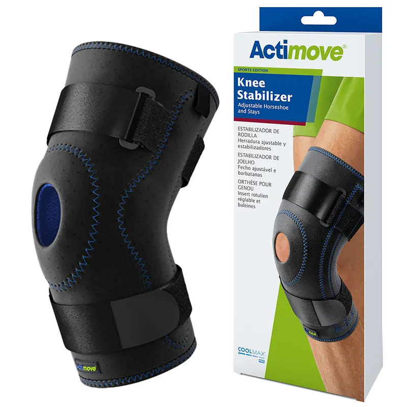 Knee Stabilizer Actimove® Sports Edition Medium Pull-On / D-Ring / Hook and Loop Strap Closure 16 to 18 Inch Thigh Circumference Left or Right Knee