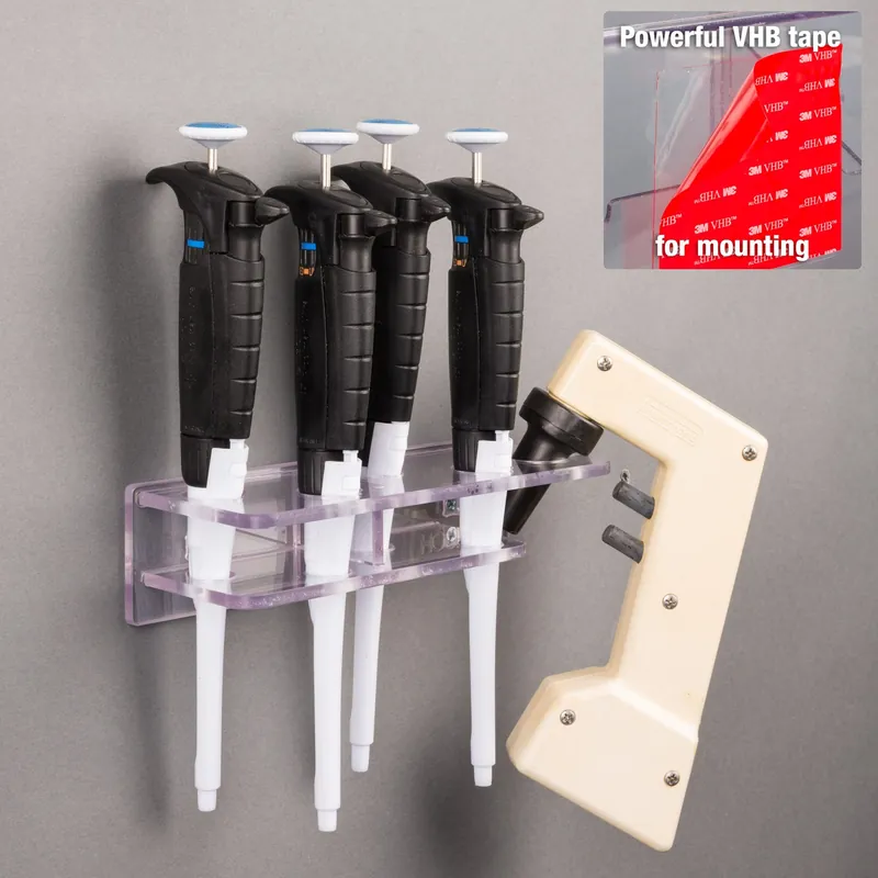 Pipette / Pipette Filler Bracket 4 Position, VHB Tape For most popular brands of Pipettes and Pipette Controller