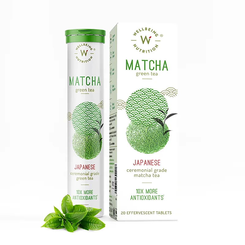 Vitamin Supplement Wellbeing Nutrition Matcha Green Tea Effervescent Tablet 20 per Tube Umami-Mint Flavor