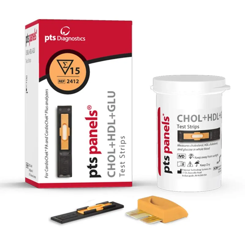 Reagent Test Strip PTS Panels® Cardiac / Lipids / General Chemistry High-Density Lipoprotein (HDL), Glucose, TC / HDL Ratio For Cardiochek PA Analyzer 15 Strips