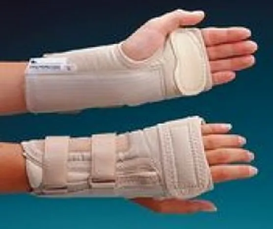 Wrist Brace Rolyan® D-Ring™ with MCP Support Aluminum / Polyester / Cotton / Foam / Polyester Left Hand Beige Large
