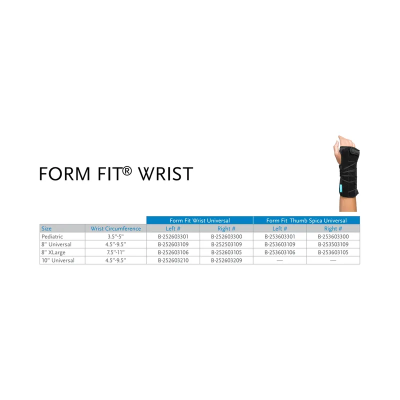 Wrist Brace Ossur® Formfit® Universal Aluminum / Copper / Cotton / Polyamide / Polyester / Polyurethane Left Hand Black One Size Fits Most