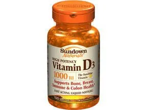 Vitamin Supplement Sundown Naturals® Vitamin D 1000 IU Strength Softgel 100 per Bottle
