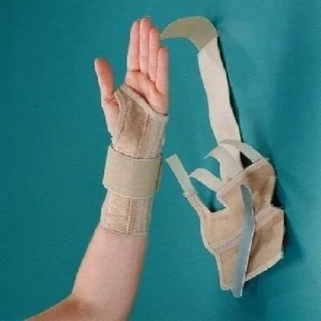 Wrist Brace with Wrist Strap Rolyan® AlignRite™ Contoured Cotton / Rubber Left Hand Beige Medium