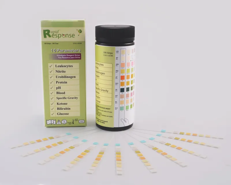 Reagent Test Strip Rapid Response™ Bilirubin, Blood, Glucose, Ketones, Leukocytes, Nitrite, pH, Protein, Specific Gravity, Urobilinogen For in vitro diagnostic use only 100 per Bottle