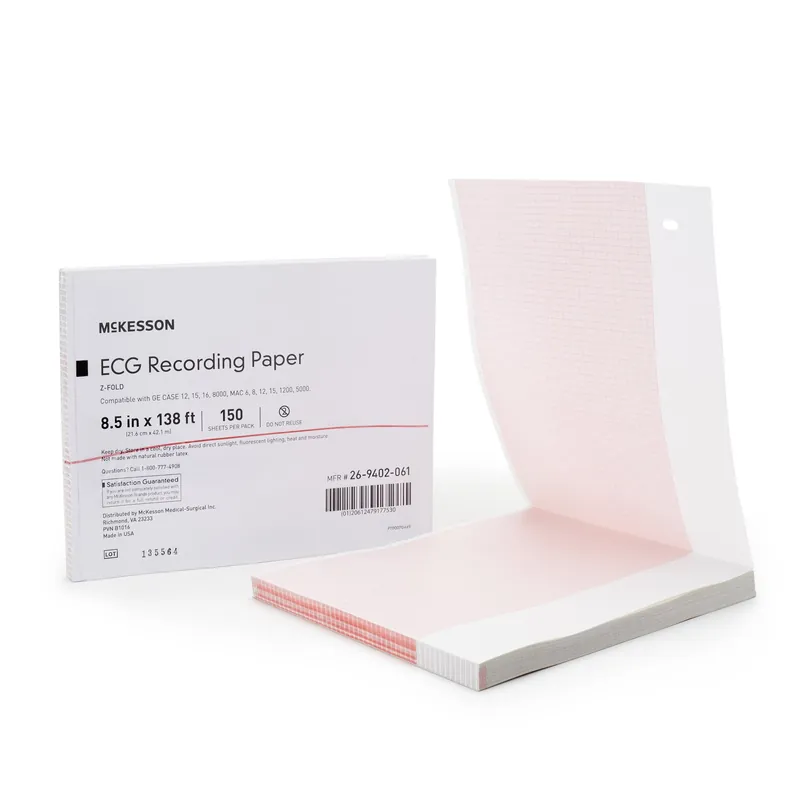 Diagnostic Recording Paper Thermal Paper 8-1/2 Inch X 138 Foot Z-Fold Red Grid