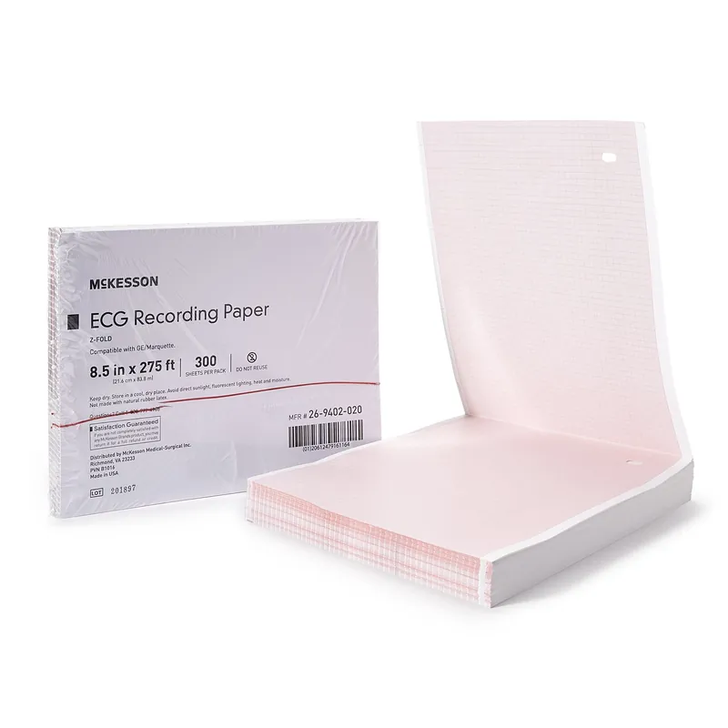 Diagnostic Recording Paper Thermal Paper 8-1/2 Inch X 275 Foot Z-Fold Red Grid