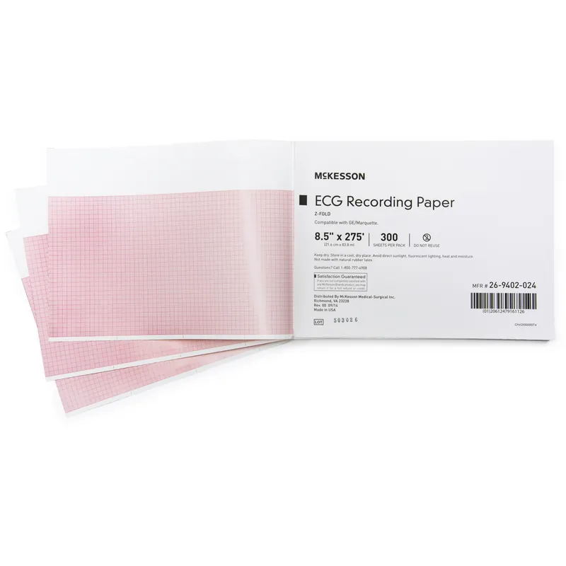 Diagnostic Recording Paper Thermal Paper 8-1/2 Inch X 275 Foot Z-Fold Red Grid