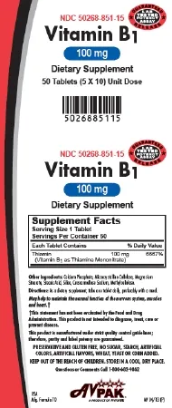 Vitamin Supplement Avkare Vitamin B1 100 mg Strength Tablet 50 Per Bottle